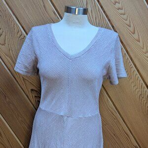 Lazy Sundays Textured Rib Knit Fit & Flare Mini Dress — Soft Pink V-Neck